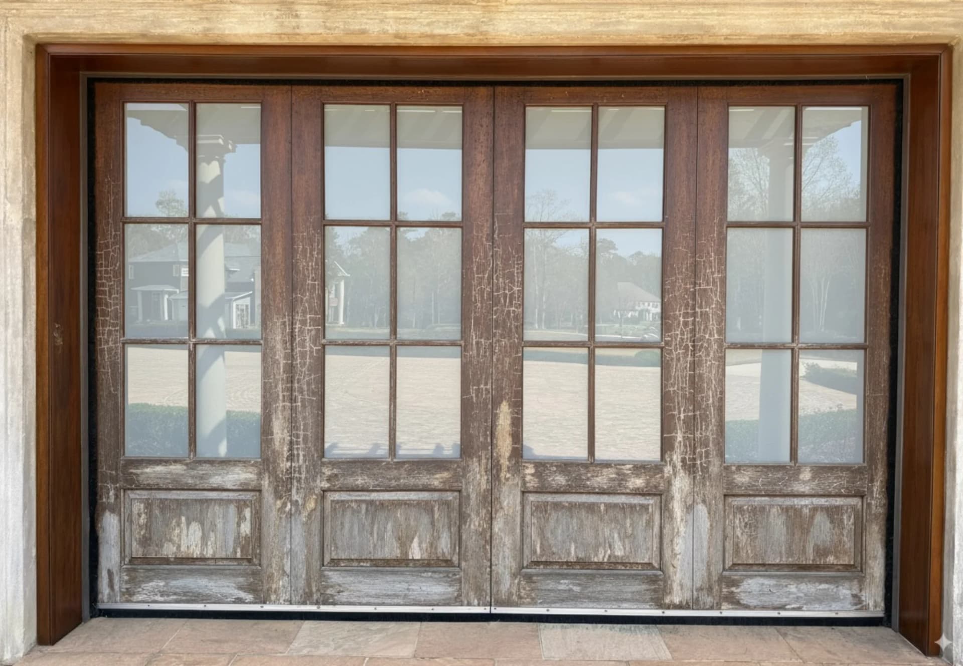 Wood Garage Door Refinishing before photo, Mandeville, LA